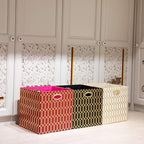 Posprica Storage Bins, Storage Cubes,13×13 Fabric Drawers Organizer Basket Boxes Containers (13×13×13/2pcs, Cream/gold geomet