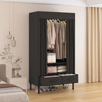 Portable Closet,Garment Rack,Heavy Duty Clothes Rack with Cover,Wardrobe Closet with 1 Hanging Rods, 2 Storage Shelves and 2 