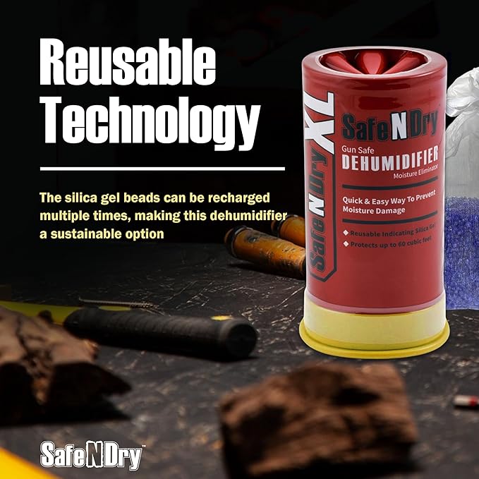 XL Gun Safe Dehumidifier - Portable Moisture Absorber, Prevents Corrosion, 450g Reusable Indicating Silica Gel Desiccant Cani