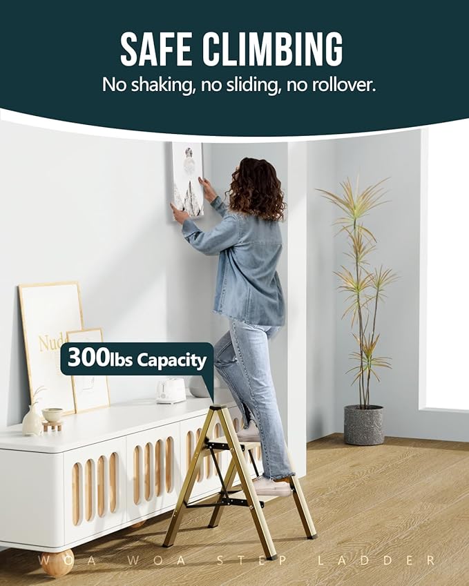 WOA WOA Step Ladder, 2 Step Foldable Step Stool with Widen Pedals, Portable Aluminum Stepladder, Compact Ladder for Space Sav
