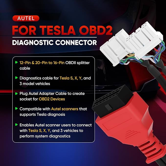 Autel Original TCAN003 Splitter Diagnostic Cable for Tesla Model 3, Y, S, X, 20 Pin + 12 Pin to 16 Pin OBDII Adapter OBD2