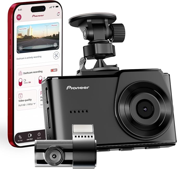 Pioneer VREC-H520DC Dual Dash Cam Front and Rear Car Camera - Large Screen, 2K Resolution, Starvis Night Vision, 140 Degree W