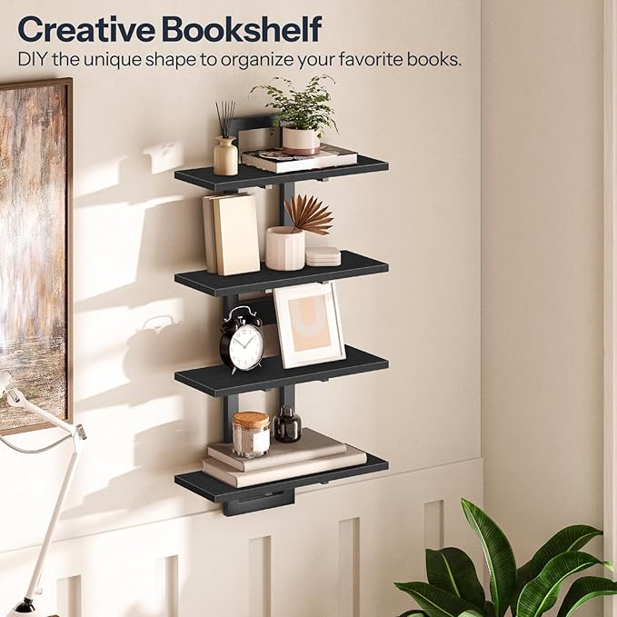 HOOBRO Floating Shelves, 15 Inch Wall Shelf Set of 2, Wall Mounted Storage Shelves 2-Tier, Hanging Bathroom Shelves, for Livi