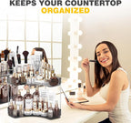 Asayuee 2-Tier Corner Bathroom Counter Organizer with Top Toothbrush Holders,Large Makeup Organizer Countertop with Brush Hol