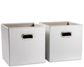 PRANDOM Leather Foldable Cube Storage Bins 13x13 inch [2-Pack] Fabric Storage Baskets Cubes Drawer with Cotton Handles Organi