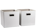 PRANDOM Leather Foldable Cube Storage Bins 13x13 inch [2-Pack] Fabric Storage Baskets Cubes Drawer with Cotton Handles Organi