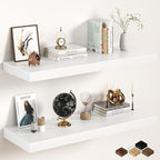 40Inch White Floating Shelves for Wall, 12 Inch Deep Shelves for Bedroom, Kitchen, Bathroom Wall Mounted, Rustic Wood Floatin