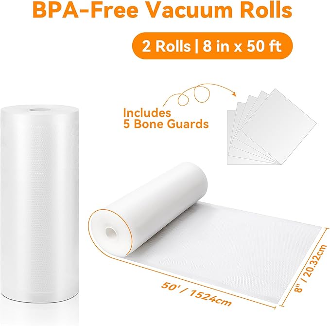 Wevac Vacuum Sealer Bags 8x50 Rolls 2 pack for Food Saver, Seal a Meal, Weston. Commercial Grade, BPA Free, Heavy Duty, Great