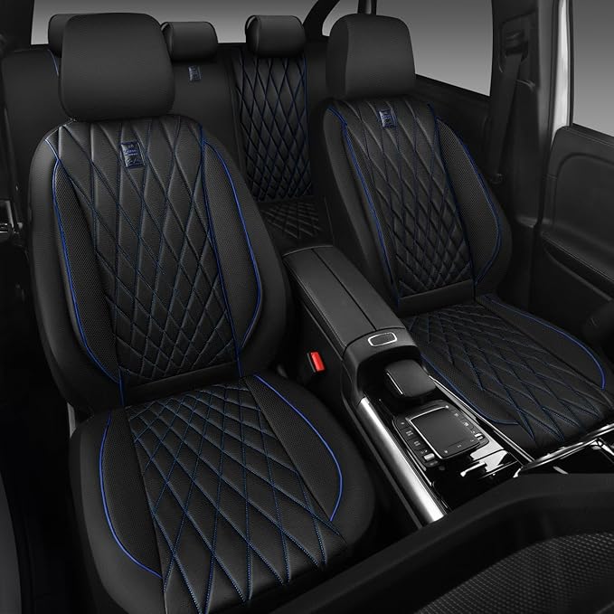 CAR PASS Piping Luxury Leather Seat Covers Full Set,5 Seats Anti-Slip Waterproof Seat Covers Compatible with Front Armrests,U