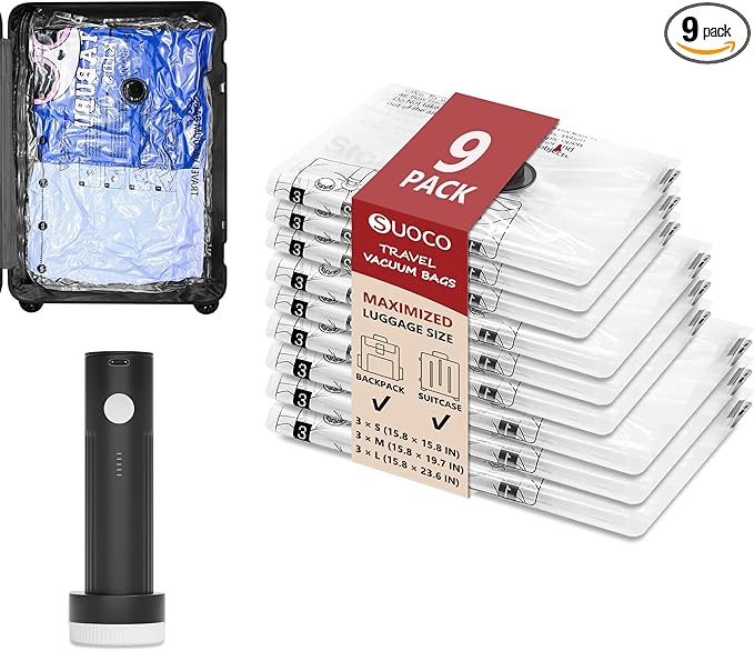 Travel Vacuum Bags for Clothing with Rechargeable Electric Pump, Compression Packing Cubes Organizer Storage for Luggage Suit