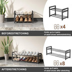 2-Tier Expandable Shoe Rack,Adjustable Shoe Shelf Storage Organizer Heavy Duty Metal Free Standing Shoe Rack for Entryway Clo
