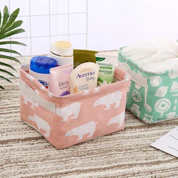 Foldable Storage Basket - Set of 6 Small Collapsible Canvas Containers Organizers with Handle for Home Decor or Storing Toys,
