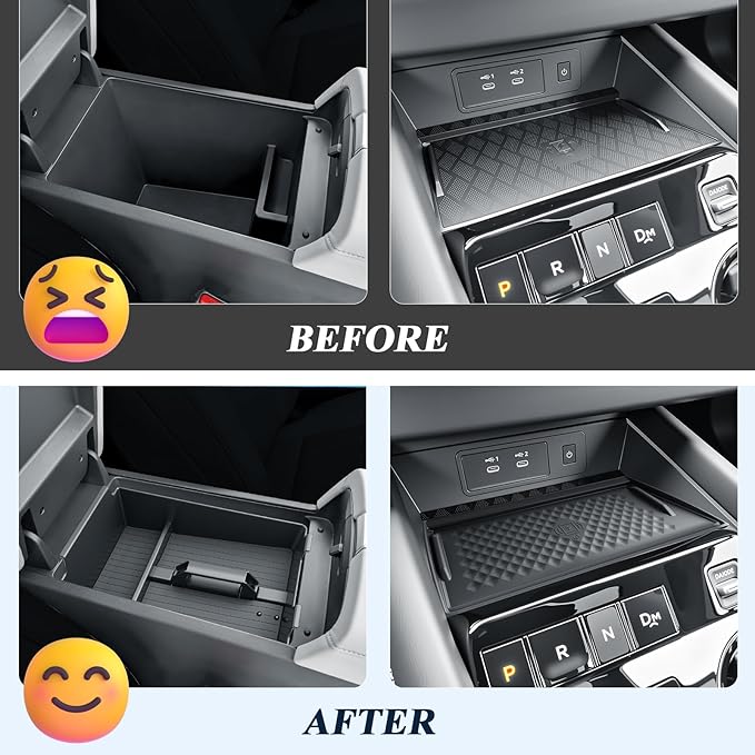 BIBIBO 2Pack for 2025 Murano Center Console Organizer 2025 Nissan Murano SV/SL/Platinum Console Armrest Tray +2025 Murano Wireless Charging Silicone Mat Murano 2025 Insert Organizer Nissan Murano 2025