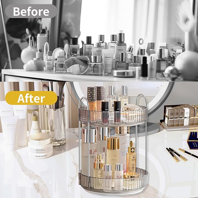 Asayuee 360 Rotating Makeup Organizer for Vanity,Bathroom Countertop Organizer,Spinning Perfume Organizer&Vanity Organizer(Gr
