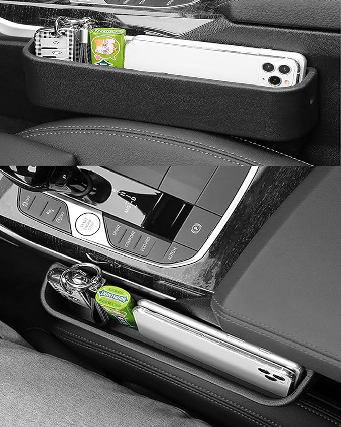 Car Seat Gap Filler Organizer, Seat Side Gap Plug with Storage Avoids Things Falling, Universal Fit Fill the Gap Between Seat and Console, Perfect for Car, SUV, Truck (Black-2 Pcs)