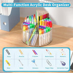 Acrylic Desk Organizer Clear Pen Holder 2 Packs, 360 Degree Pencil Holder for Desk Kids, Rotating Lazy Susan Organizer for Sc