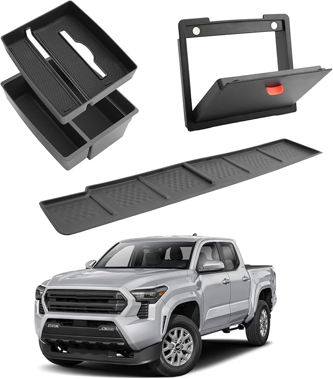 ECOZEN 2026 Tacoma Center Console Organizer - 3 Pcs Double-Layer Center Console Organizer + Armrest Hidden Storage Box + Co-pilot TPE Organizer Tray Set For 2024-2025 2026 Toyota Tacoma Accessories