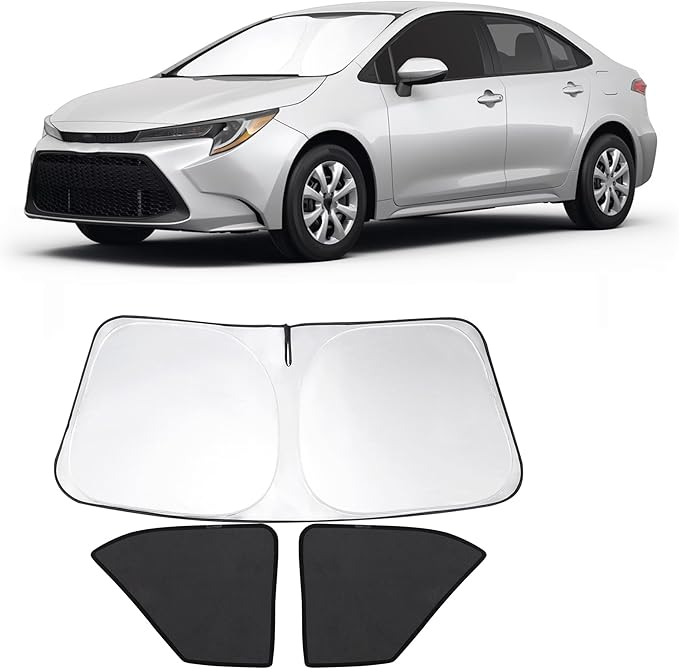 3PCS Car Window Shades Front Windshield Sun Shade Foldable Window Shade Custom Fit for 2020-2024 Toyota Corolla (Not for Corolla Cross) Shades for Front Windows Anti-UV Rays Block Heat