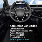 Hand Sewn Steering Wheel Cover for Toyota RAV4 SUV 2019-2024 / Avalon 2019-2022 / Camry 2018-2024 / Corolla 2020-2025 Genuine Leather Sew On Steering Wheel Cover Full-Wrap Accessories(Black)