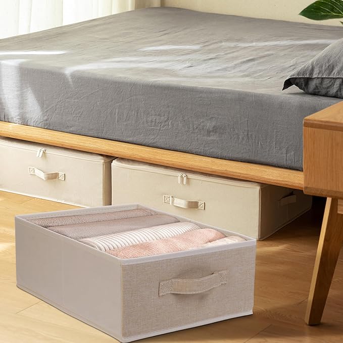 JAKAGO Fabric Storage Bins set of 4 Rectangle Storage Baskets with Handle Foldable Closet Organizer for Clothes Towel bedding