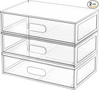 Clear Stackable Makeup Organizer with Drawer, 12''W Acrylic Storage Drawers, Cosmetic Display Case for Vanity Bathroom Counte