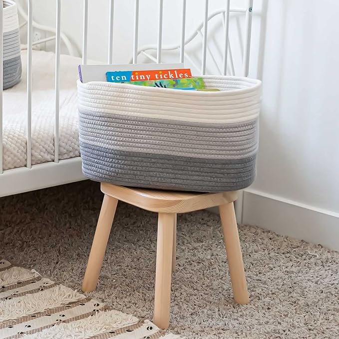 OrganiHaus Cotton Rope Basket for Shelf - Woven Storage Basket for Organizing, Closet & Toy Storage - 3-Toned Gray - 15x9x10