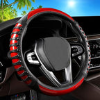 3D Massage Red Carbon Fiber Leather Steering Wheel Cover, 14.5-15 Inch Non-Slip Breathable Microfiber Car Steering Wheel Prot