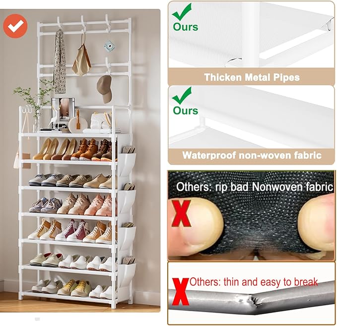 Shoe Rack 7 Tier Shoe Organizer Storage 21-28 Pairs Closet Shoes Rack for Front Door Entrance Shoe Rack Organizer with Hooks 