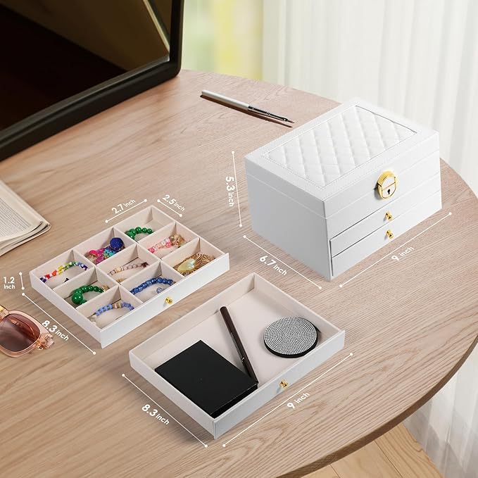 coobest 3 Layer Jewelry Box, Lockable Jewelry Holder Organizer with Jewelry Drawer, Large Jewelry Boxes & Organizer with Velv