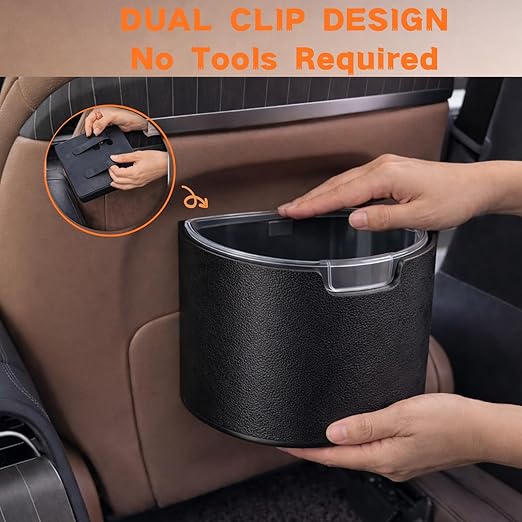 2PC Car Trash Can Leakproof Garbage Can for Car Hanging Back Seat PU Leather Vehicle Trash Bin Removable Liner for Travel Road Trip