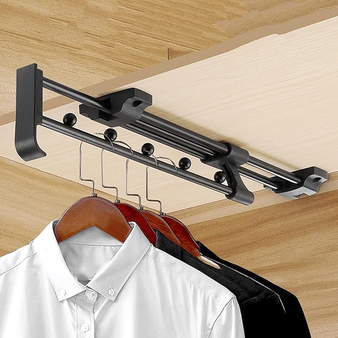 Extendable Pull Out Closet Rod - Wardrobe Pull-Out Trousers Rack, Top-Mounted Retractable Wardrobe Clothes Rail, Extendable W
