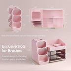 HBlife Makeup Organizer with Brush Holder for Vanity, Large Plastic Bathroom Countertop Organizer Skin Care Storage, Easy to 