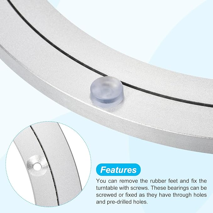 uxcell Aluminium Lazy Susan Turntable Bearing, 10 inch Round Rotating Bearing Turntable Base for Kitchen Dining Table（Base On