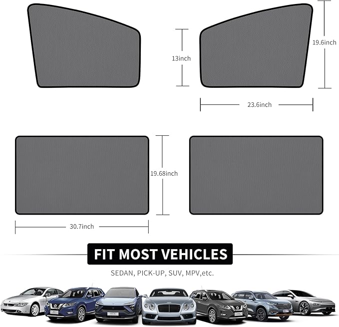 Aokway Magnetic Car Window Shades, Mesh Window Covers for Camping, UV Protection Car Curtains for Front & Rear Sunshade for car Window Baby, Universal Fit for Baby & Drivers (4Pcs)