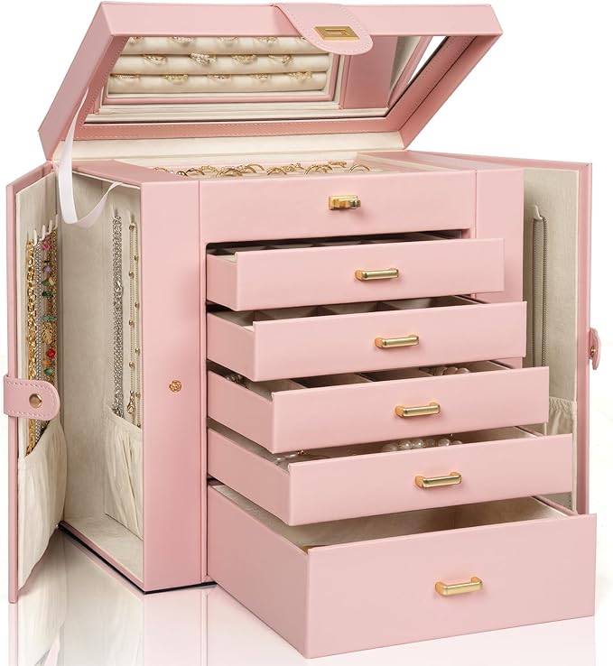 AKOZLIN Huge Jewelry Box Organizer Functional Extra Large Leather Jewelry Storage Case for Women Girls Ring Necklace Earring 
