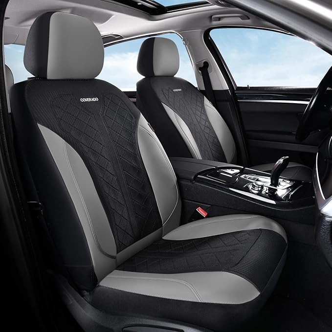 Coverado Automotive Seat Covers Full Set, Luxury Car Seat Covers, Leather Seat Covers, Mesh Design, Black Driver Seat Protect