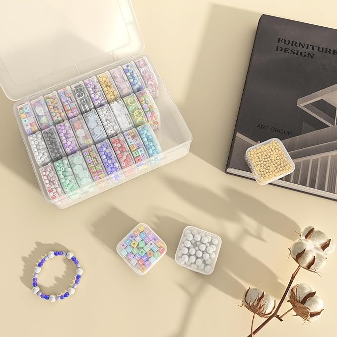 Mathtoxyz Bead Organizer Box, 93Pcs Small Organizers and Storage Plastic Cases, Mini Clear Storage Containers With Hinged Lid