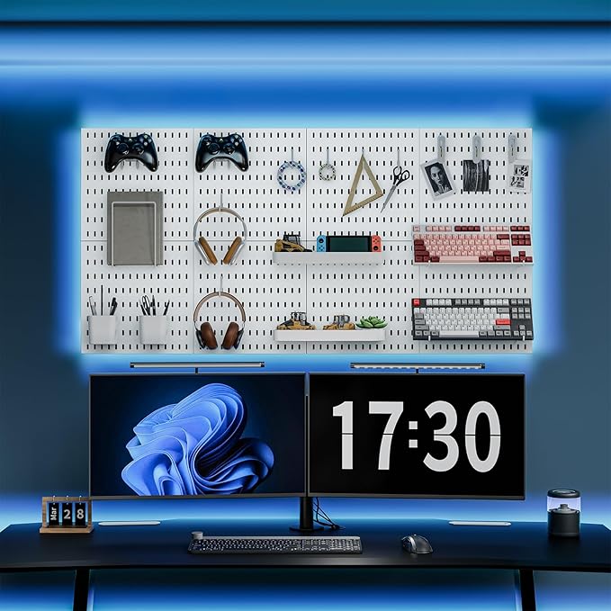 MULSAME Pegboard Combination Kit, Wall Mounted Storage Set with 4 Pegboards & 14 Accessories Hanging, White Peg Boards Organi