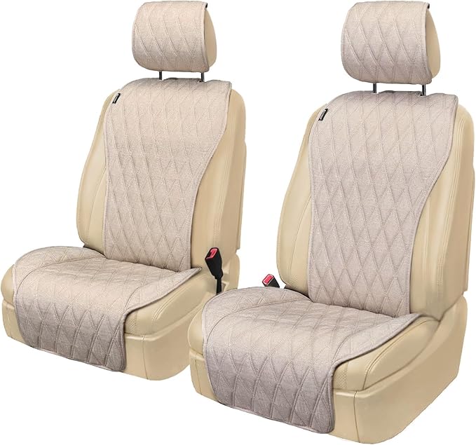 2pcs Sideless Car Seat Covers for All Seasons - Breathable Front Seats Cushions Non-Slip Bottom with Headrest Protectors - Un