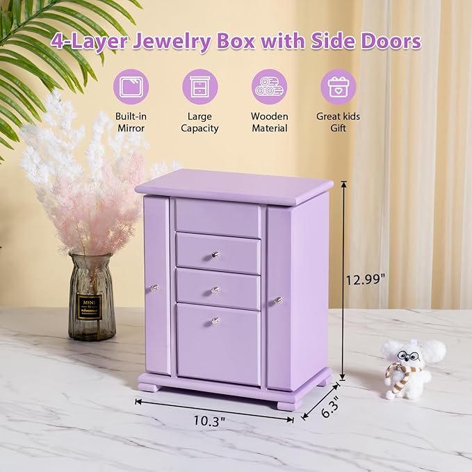 Emfogo Musical Jewelry Box for Girls, Large Kid Music Box with Ballerina for Birthday Bedroom Decor, 5 Layer Girl Jewelry Gif