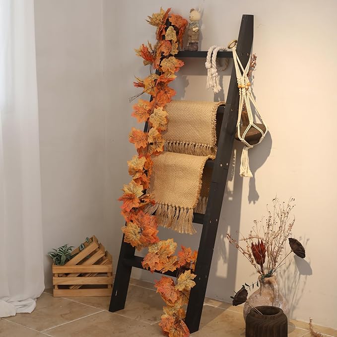 FUIN 5ft (58") Wood Blanket Ladder Living Room Decorative Wall Leaning Farmhouse Quilt Display Holder Shelf Rustic Wooden Tow