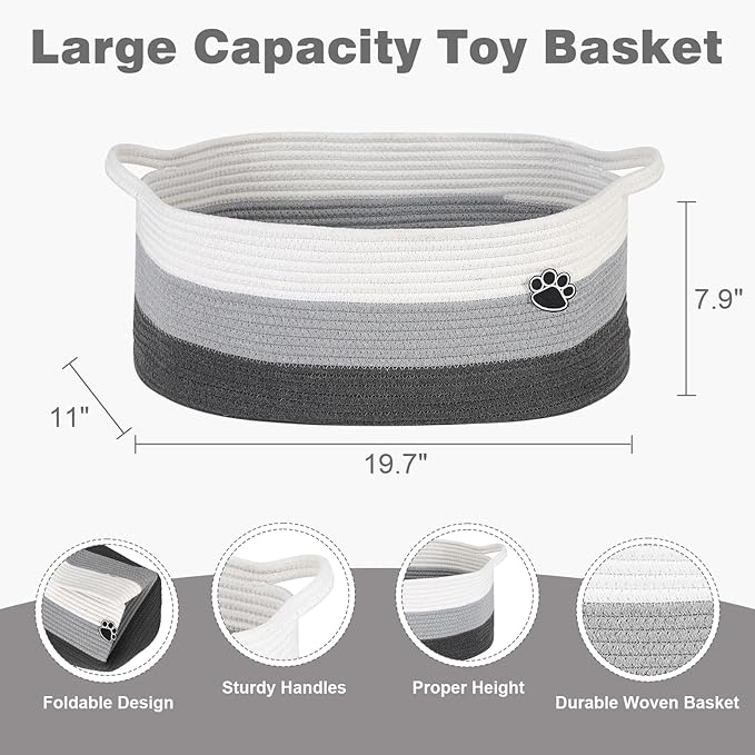 Optish Dog Toy Basket, Toy Box and Bin for Dog Cat Storage, 19.7" X 11" X 7.9" (30L) Large Woven Basket for Blanket Storage, 
