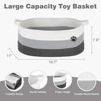 Optish Dog Toy Basket, Toy Box and Bin for Dog Cat Storage, 19.7" X 11" X 7.9" (30L) Large Woven Basket for Blanket Storage, 