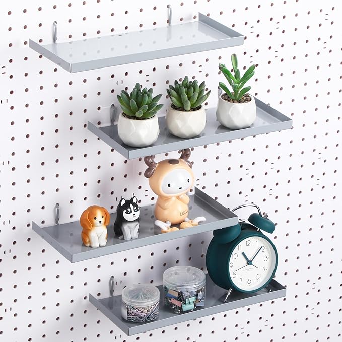Lineshading 4 Pcs Pegboard Shelves, 12 x 5 Inch Metal Shelf Brackets Pegboard Tray Accessories Wall Organizer for Craft Room 