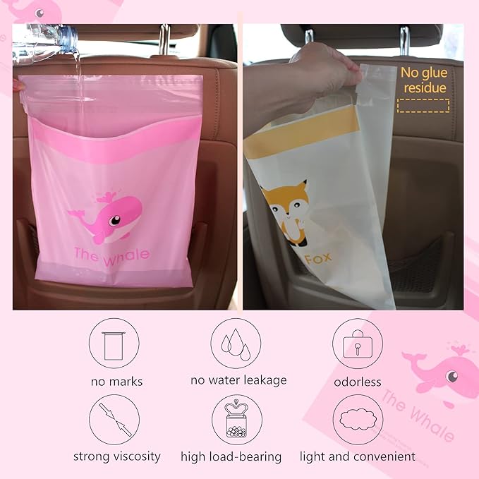 54pcs Car Trash Bags Easy Stick-On Disposable Portable Car Garbage Bags, Waterproof Leak Proof Barf Vomit Bags, Self Adhesive Cleaning Bags for Cars, Bedrooms, Bathrooms, Offices, Kitchens - Pattern B