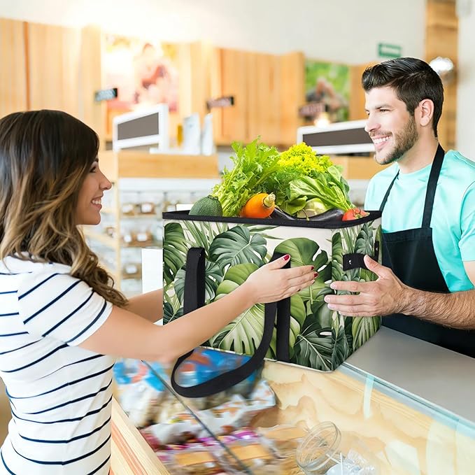 Reusable Grocery Bags Heavy Duty Shopping Bags Foldable Large Tote Bags with Long Handles & Hard Bottom