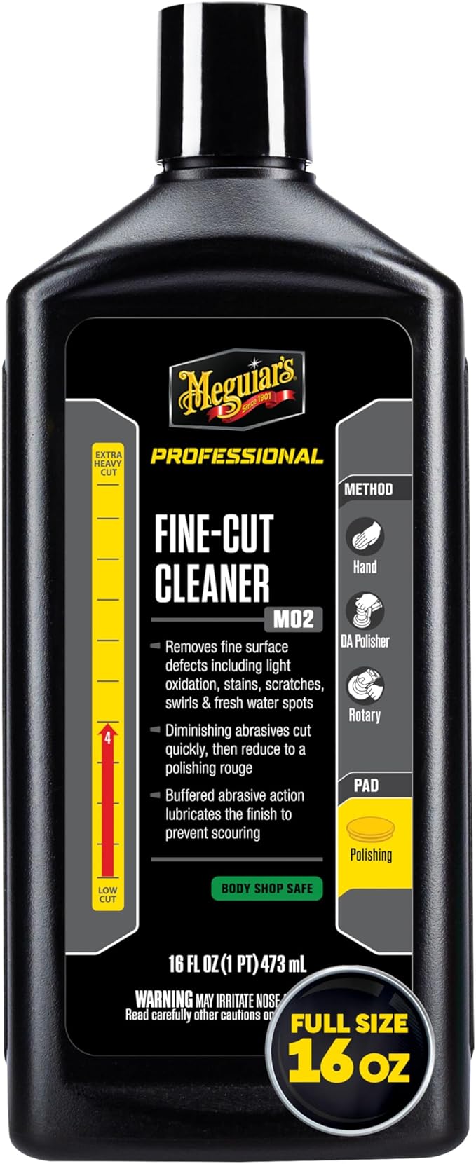Meguiar’s M0216 Mirror Glaze Fine-Cut Cleaner, Versatile, Swirl-Free Auto Scratch Remover Used for Polishing Car Paint, Works on All Glossy Paint Finishes, 16 Oz