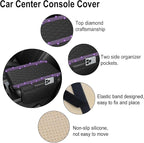 NBTEPEM Bling Car Center Console Cover, Leather Car Arm Rest Cover Cushion with 2 Storage Bags, Universal Auto Armrest Protector Storage Box, Bling Accessories Interior for Most Vehicles (Purple)