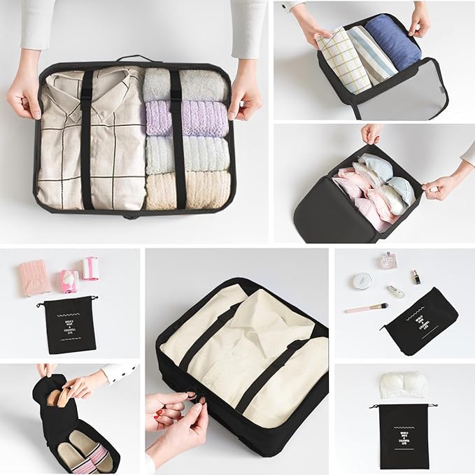 8 Set Packing Cubes for Suitcases Travel Luggage Packing Organizers,Travel Essentials Accessories Luggage Organizer with Shoe
