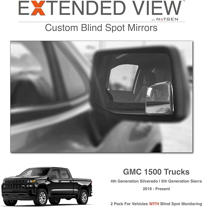 Custom GMC Sierra Blind Spot Mirrors - Compatible With 5th Gen Factory Mirrors With BSM | NXTGEN Extended View (2 Pack)